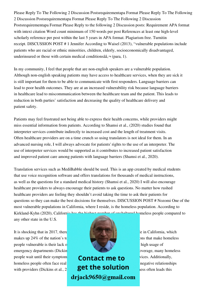 Please Reply To The Following 2 Discussion Postsrequirementapa Format Please Reply to the following 2 Discussion posts: Requirement APA format with intext citat