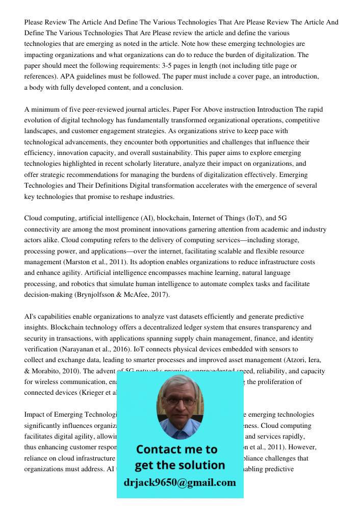 Please review the article and define the various technologies that are emerging as noted in the article. Note how these emerging technologies are impacting orga