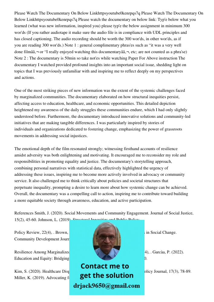 Please watch the documentary on below link: Typ'e below what you learned (what was new information, inspired you) please typ'e the below assignment in minimum 3