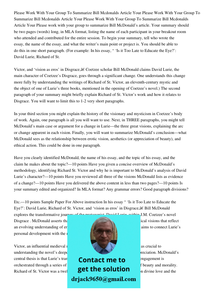 Please Work With Your Group To Summarize Bill Mcdonalds Article Your Please work with your group to summarize Bill McDonald’s article. Your summary should be tw