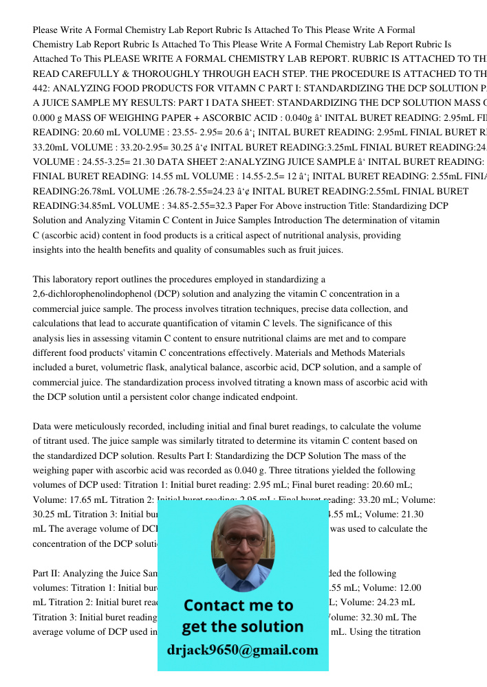 Please Write A Formal Chemistry Lab Report Rubric Is Attached To This PLEASE WRITE A FORMAL CHEMISTRY LAB REPORT. RUBRIC IS ATTACHED TO THIS POST PLEASE READ CA