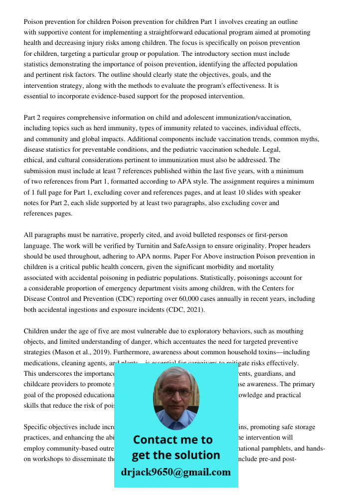 Part 1 involves creating an outline with supportive content for implementing a straightforward educational program aimed at promoting health and decreasing inju