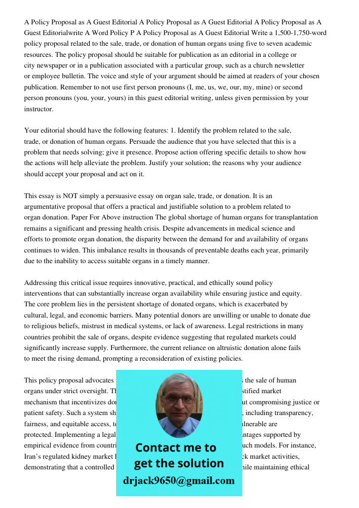 A Policy Proposal as A Guest Editorialwrite A1500 1750 Word Policy P A Policy Proposal as A Guest Editorial Write a 1,500-1,750-word policy proposal related to 