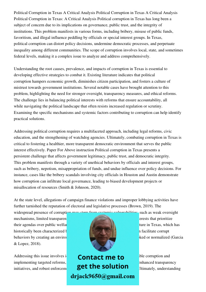 Political Corruption in Texas A Critical Analysis Political corruption in Texas has long been a subject of concern due to its implications on governance, public