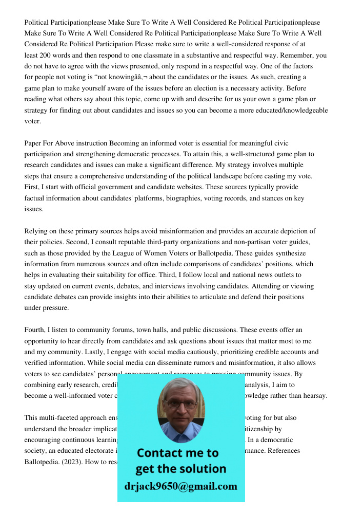 Political Participationplease Make Sure To Write A Well Considered Re Political Participation Please make sure to write a well-considered response of at least 2