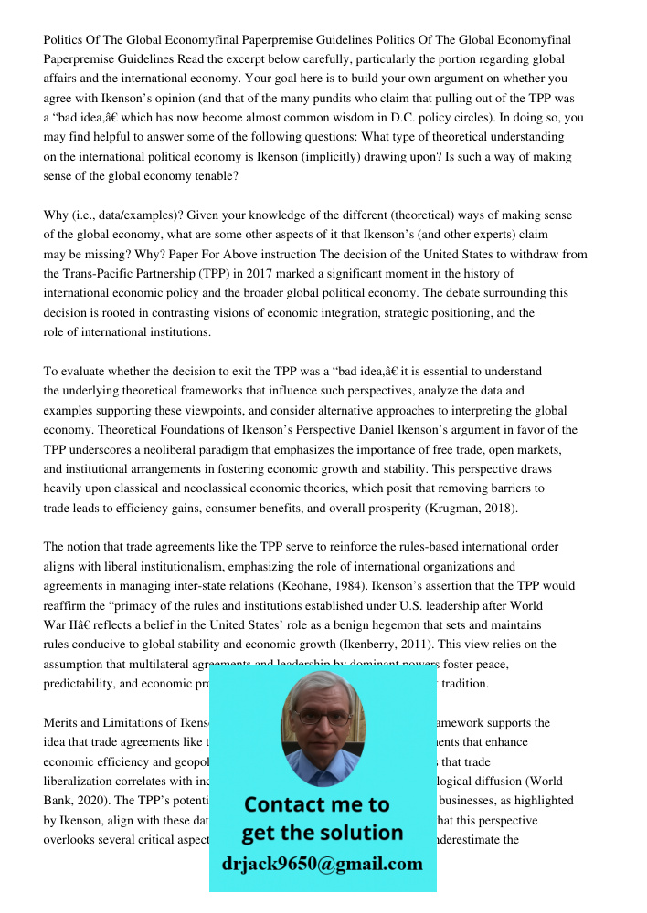 Read the excerpt below carefully, particularly the portion regarding global affairs and the international economy. Your goal here is to build your own argument 