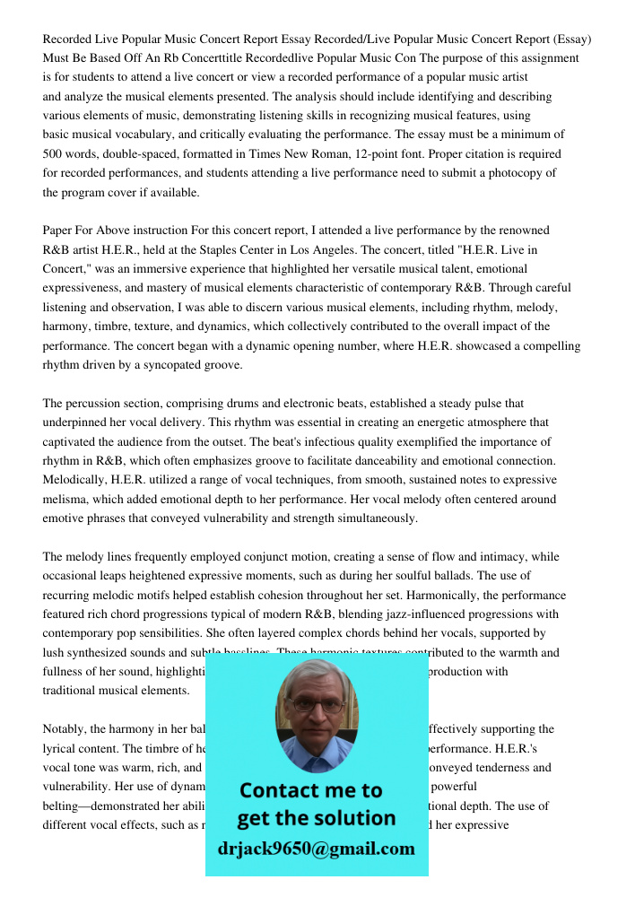 Must Be Based Off An Rb Concerttitle Recordedlive Popular Music Con The purpose of this assignment is for students to attend a live concert or view a recorded p