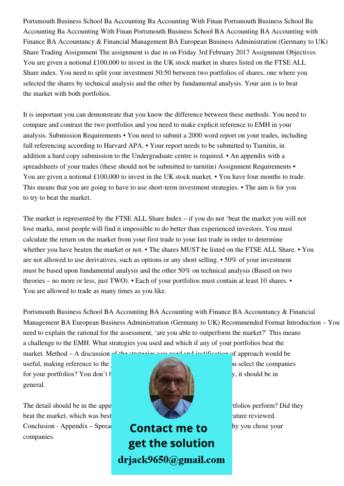 Portsmouth Business School BA Accounting BA Accounting with Finance BA Accountancy & Financial Management BA European Business Administration (Germany to UK) Sh