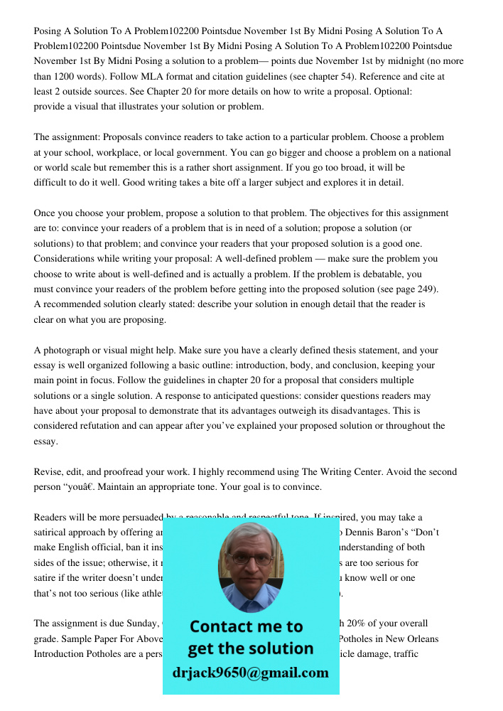 Posing A Solution To A Problem102200 Pointsdue November 1st By Midni Posing a solution to a problem— points due November 1st by midnight (no more than 1200 word