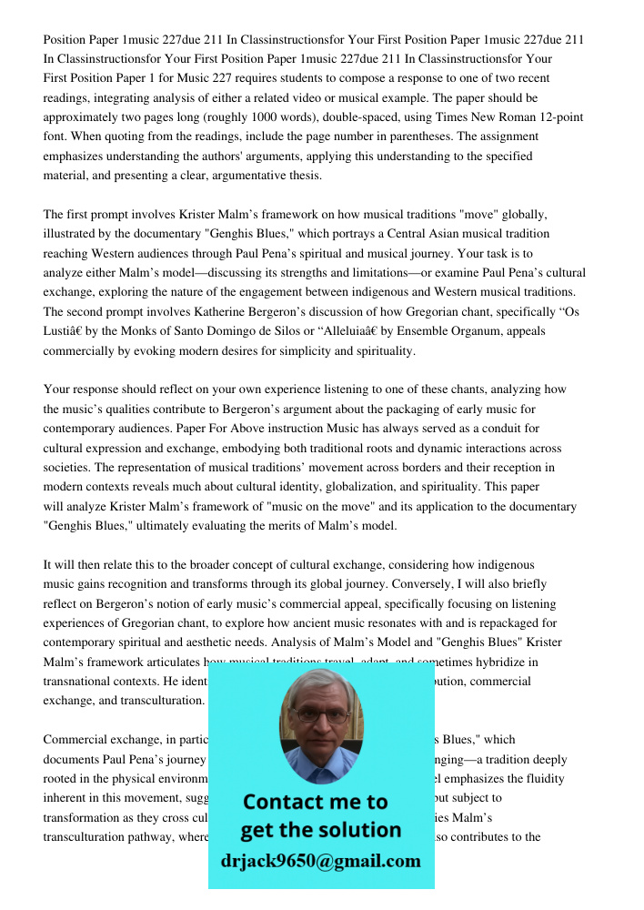 Position Paper 1music 227due 211 In Classinstructionsfor Your First Position Paper 1 for Music 227 requires students to compose a response to one of two recent 