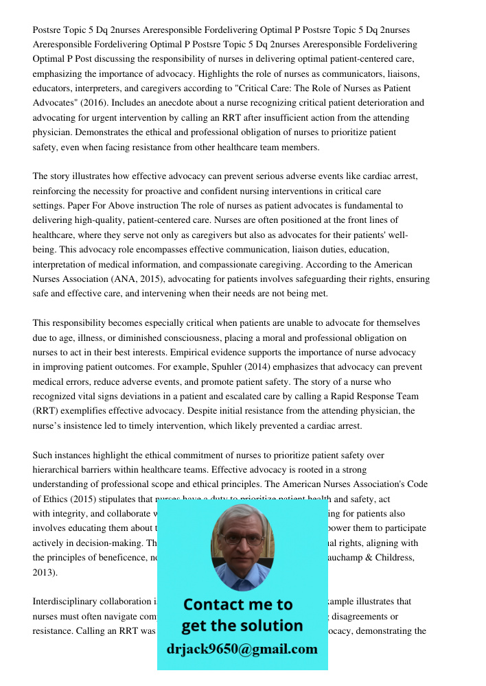 Postsre Topic 5 Dq 2nurses Areresponsible Fordelivering Optimal P Post discussing the responsibility of nurses in delivering optimal patient-centered care, emph