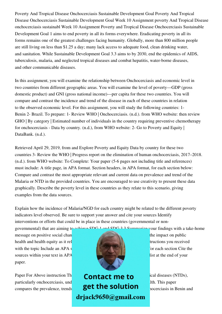 Week 10 Assignment poverty And Tropical Disease onchocerciasis sustainabl Week 10 Assignment Poverty and Tropical Disease Onchocerciasis Sustainable Development