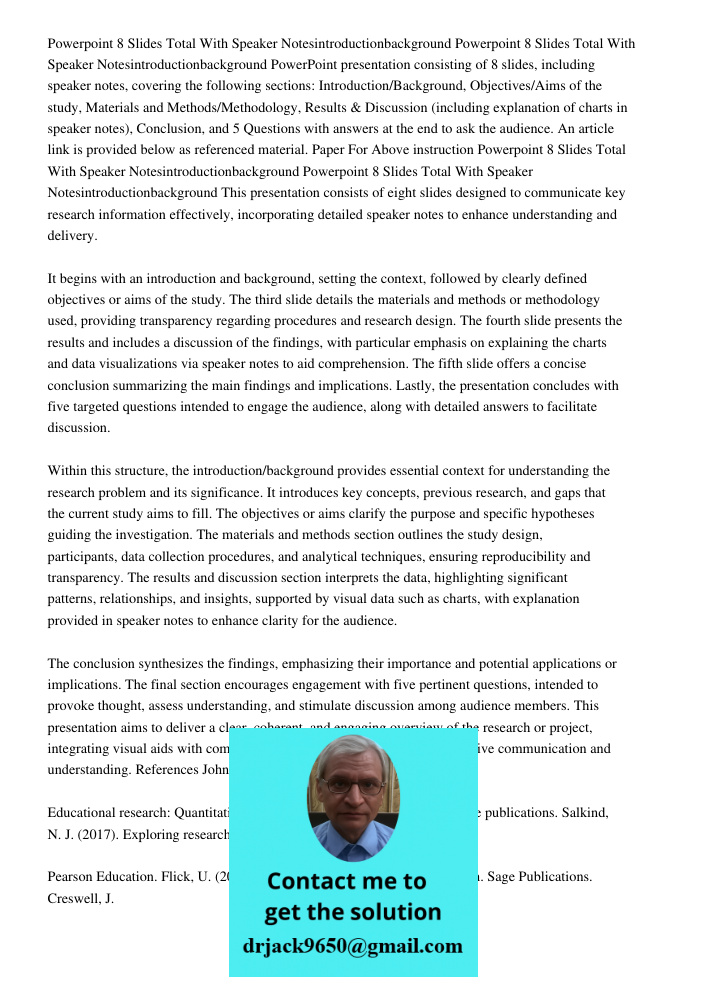 PowerPoint presentation consisting of 8 slides, including speaker notes, covering the following sections: Introduction/Background, Objectives/Aims of the study,