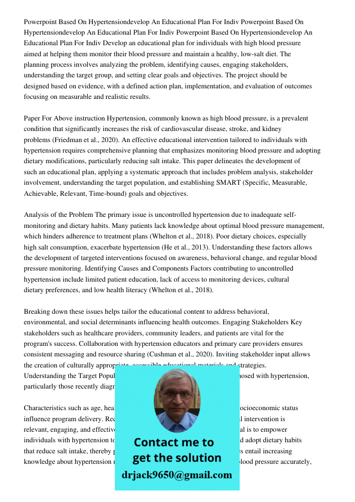 Powerpoint Based On Hypertensiondevelop An Educational Plan For Indiv Develop an educational plan for individuals with high blood pressure aimed at helping them