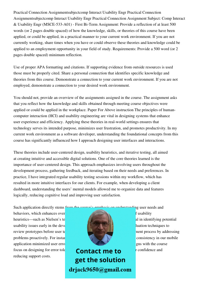 Practical Connection Assignment Subject: Comp Interact & Usability Engr (MSCE-533-A01) - First Bi-Term Assignment: Provide a reflection of at least 500 words (o