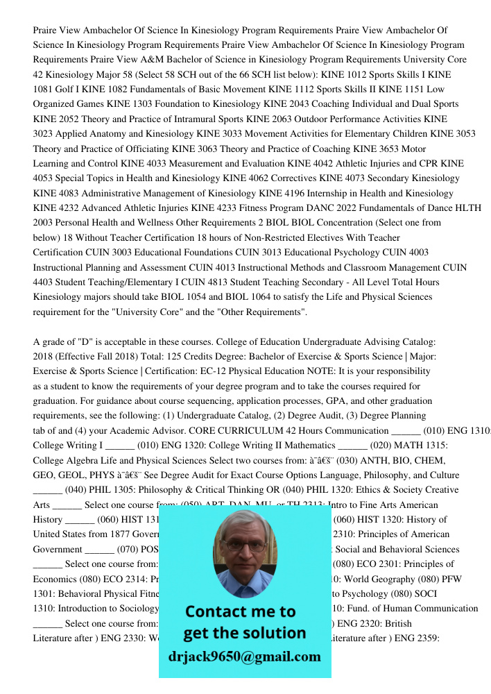 Praire View Ambachelor Of Science In Kinesiology Program Requirements Praire View A&M Bachelor of Science in Kinesiology Program Requirements University Core 42