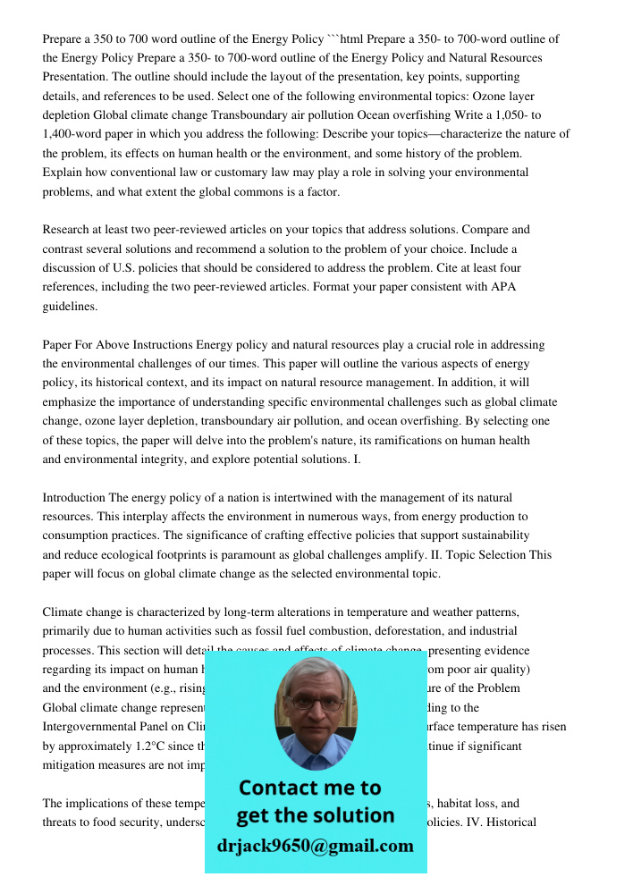 Prepare A 350- To 700-Word Energy Policy Outline