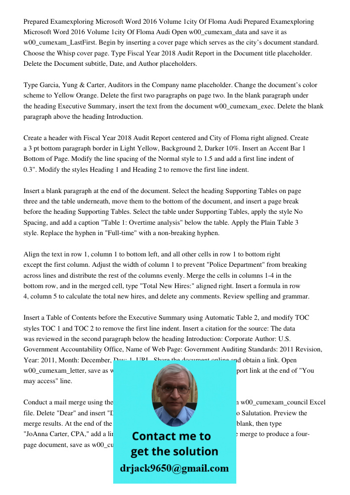 Open w00_cumexam_data and save it as w00_cumexam_LastFirst. Begin by inserting a cover page which serves as the city’s document standard. Choose the Whisp cover