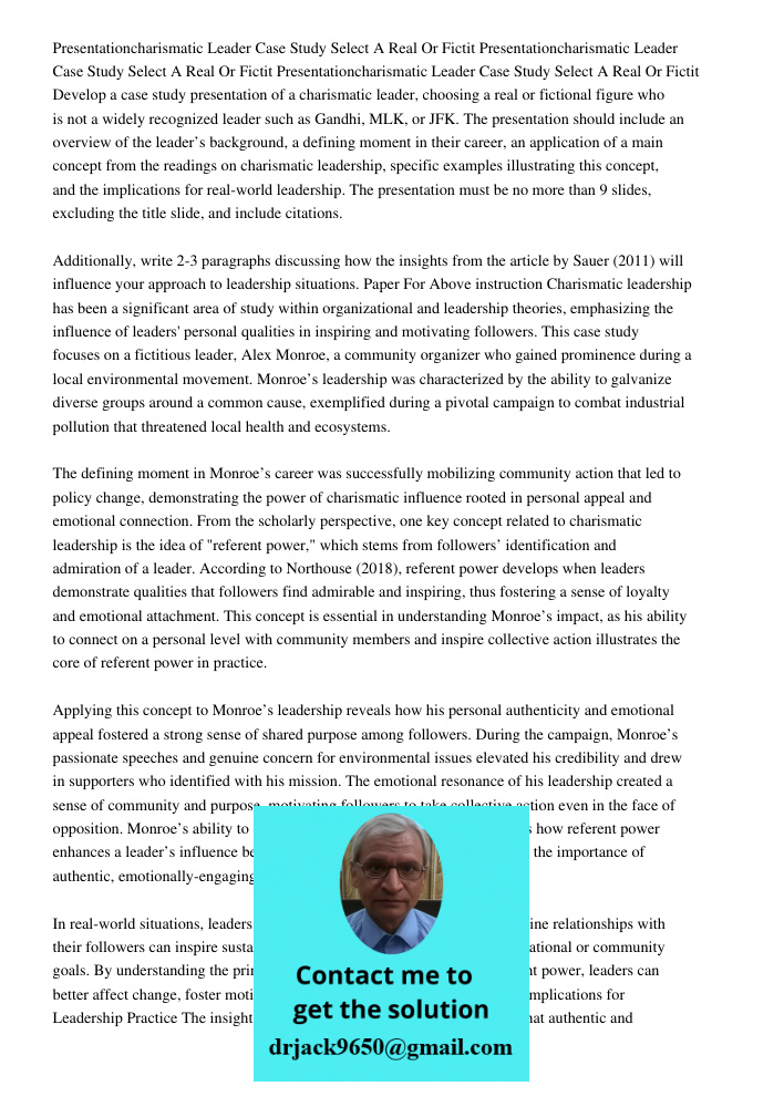 Presentationcharismatic Leader Case Study Select A Real Or Fictit Develop a case study presentation of a charismatic leader, choosing a real or fictional figure