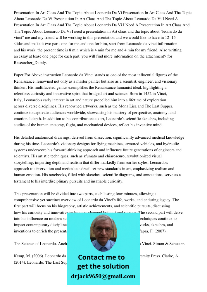 Presentation In Art Claas And Tha Topic About Leonardo Da Vi I Need A Presentation In Art Claas And Tha Topic About Leonardo Da Vi I Need A Presentation In Art 