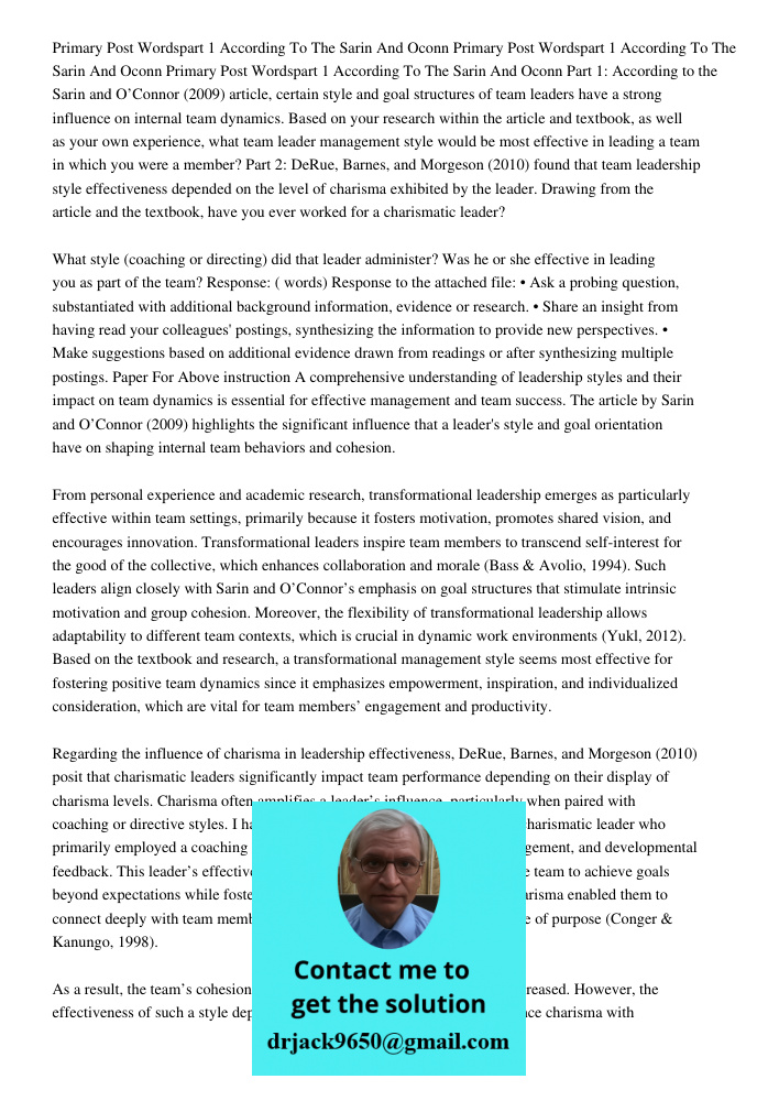 Primary Post 350 400 Wordspart 1 According To The Sarin And Oconn Part 1: According to the Sarin and O’Connor (2009) article, certain style and goal structures 