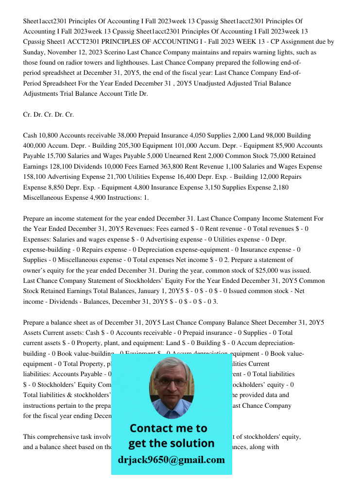 Sheet1acct2301 Principles Of Accounting I Fall 2023week 13 Cpassig Sheet1 ACCT2301 PRINCIPLES OF ACCOUNTING I - Fall 2023 WEEK 13 - CP Assignment due by Sunday,