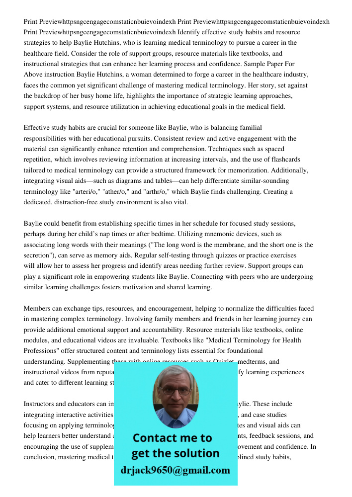 Print Previewhttpsngcengagecomstaticnbuievoindexh Identify effective study habits and resource strategies to help Baylie Hutchins, who is learning medical termi