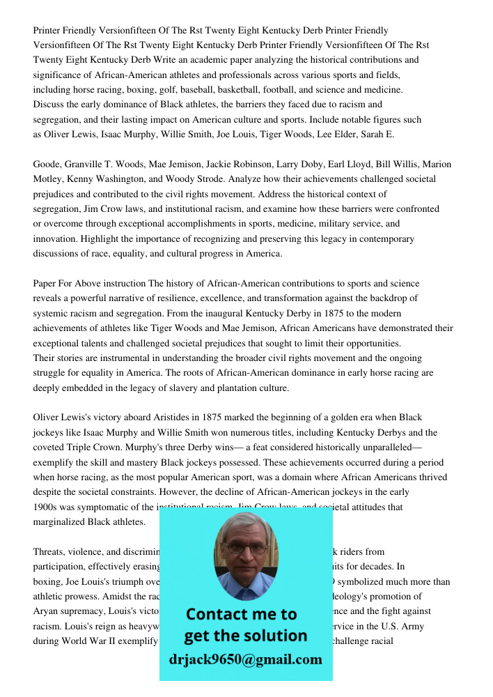 Printer Friendly Versionfifteen Of The Rst Twenty Eight Kentucky Derb Write an academic paper analyzing the historical contributions and significance of African