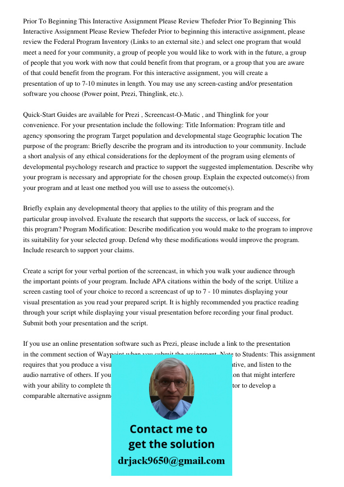 Prior to beginning this interactive assignment, please review the Federal Program Inventory (Links to an external site.) and select one program that would meet 