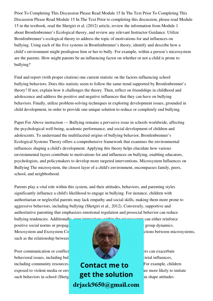Prior to completing this discussion, please read Module 15 in the textbook, read the Shetgiri et al. (2012) article, review the information from Module 1 about 