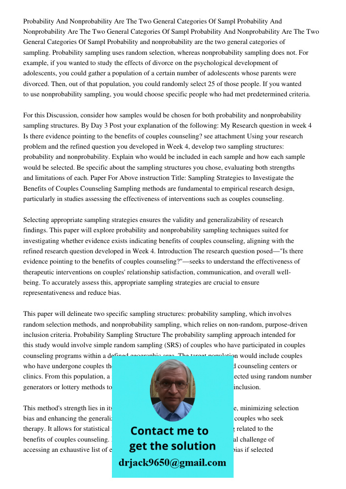 Probability And Nonprobability Are The Two General Categories Of Sampl Probability and nonprobability are the two general categories of sampling. Probability sa