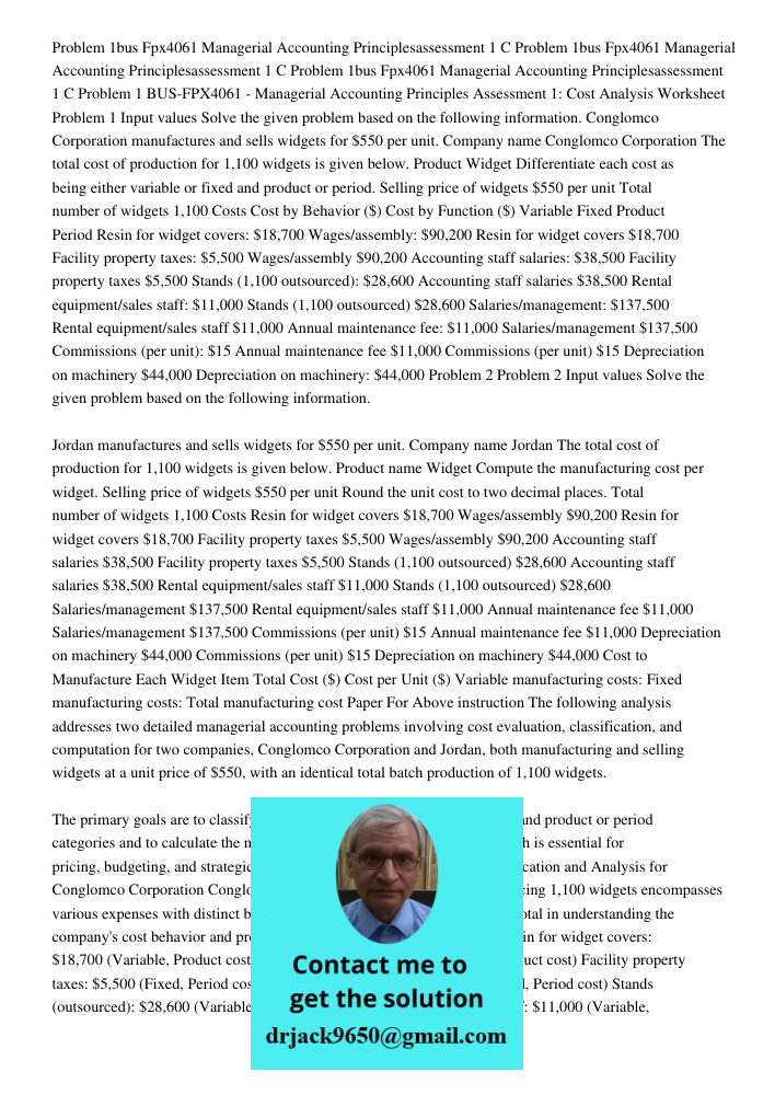 Problem 1bus Fpx4061 Managerial Accounting Principlesassessment 1 C Problem 1 BUS-FPX4061 - Managerial Accounting Principles Assessment 1: Cost Analysis Workshe