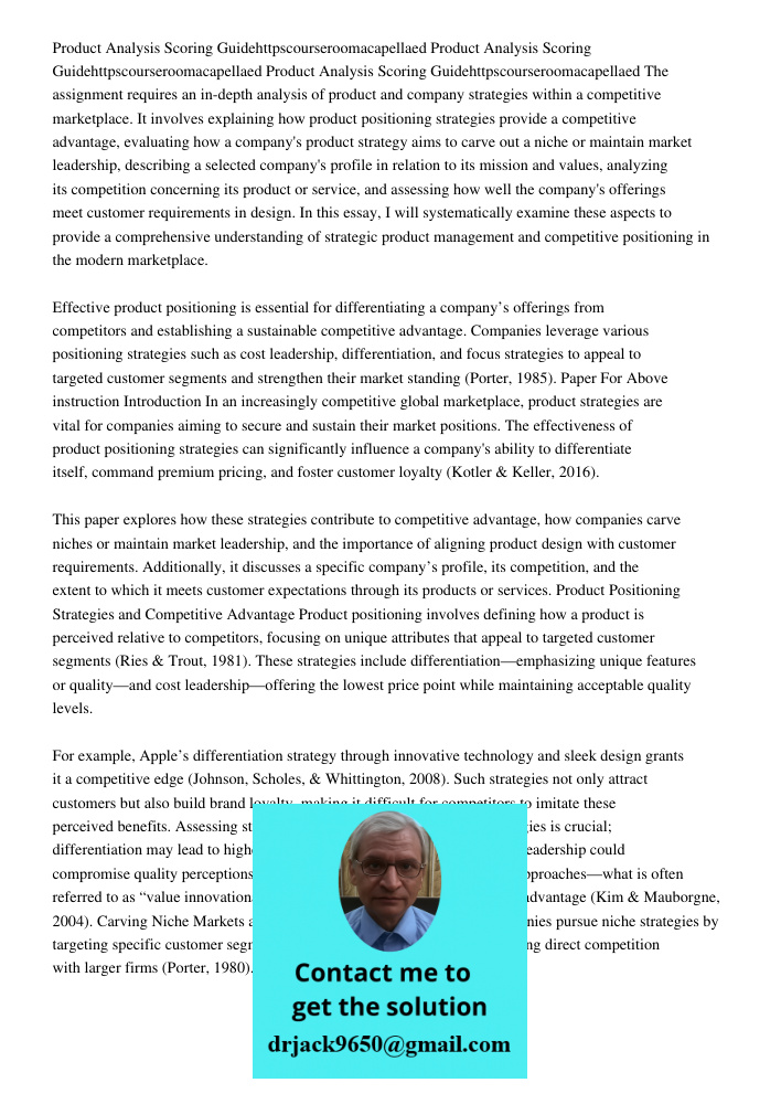 Product Analysis Scoring Guidehttpscourseroomacapellaed The assignment requires an in-depth analysis of product and company strategies within a competitive mark