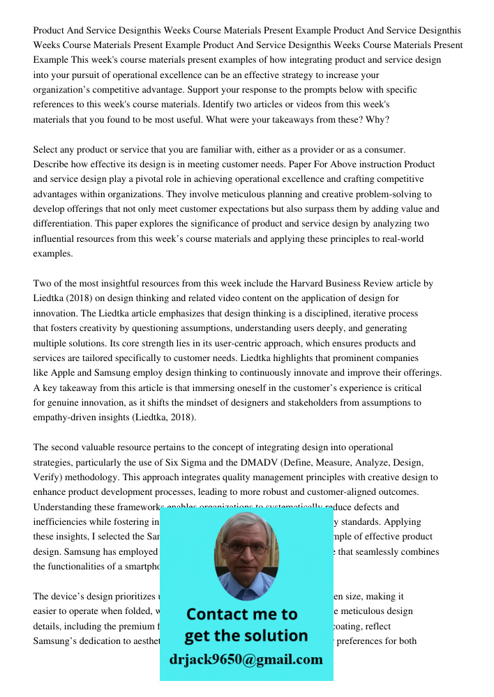 Product And Service Designthis Weeks Course Materials Present Example This week's course materials present examples of how integrating product and service desig