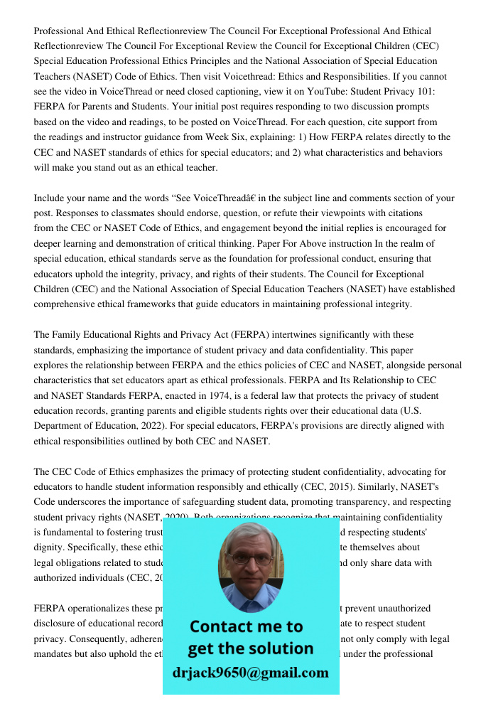 Review the Council for Exceptional Children (CEC) Special Education Professional Ethics Principles and the National Association of Special Education Teachers (N