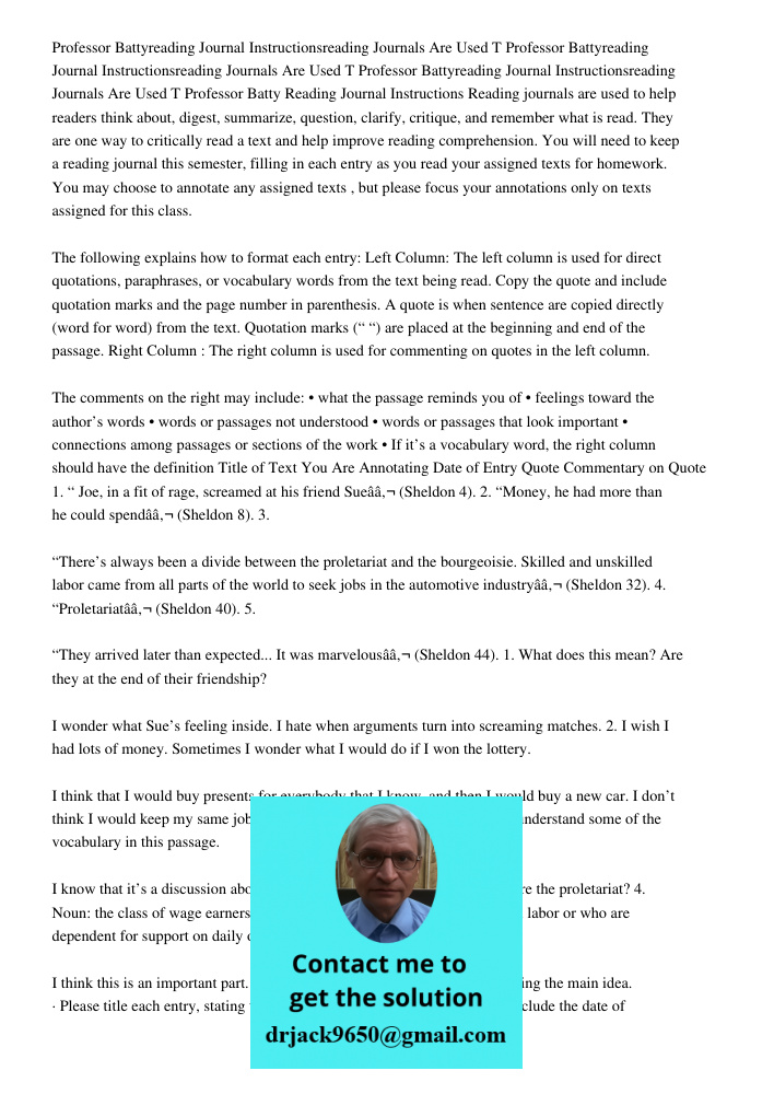 Professor Battyreading Journal Instructionsreading Journals Are Used T Professor Batty Reading Journal Instructions Reading journals are used to help readers th