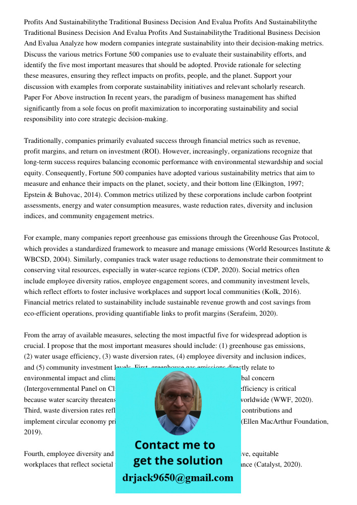 Profits And Sustainabilitythe Traditional Business Decision And Evalua Analyze how modern companies integrate sustainability into their decision-making metrics.