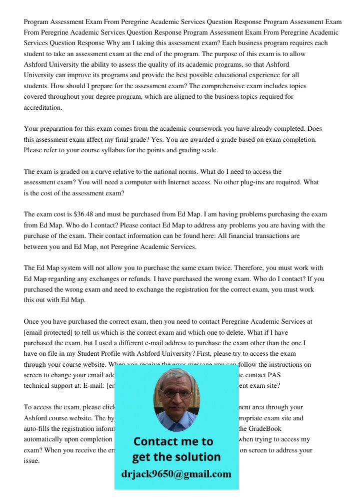 Program Assessment Exam From Peregrine Academic Services Question Response Why am I taking this assessment exam? Each business program requires each student to 