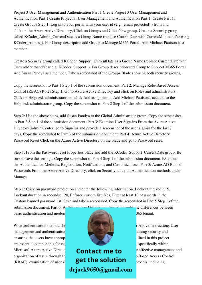 Project 3 User Management and Authentication Part 1 Create Part 1: Create Groups Step 1: Log in to your portal with your user id (e.g. [email protected] ) from 