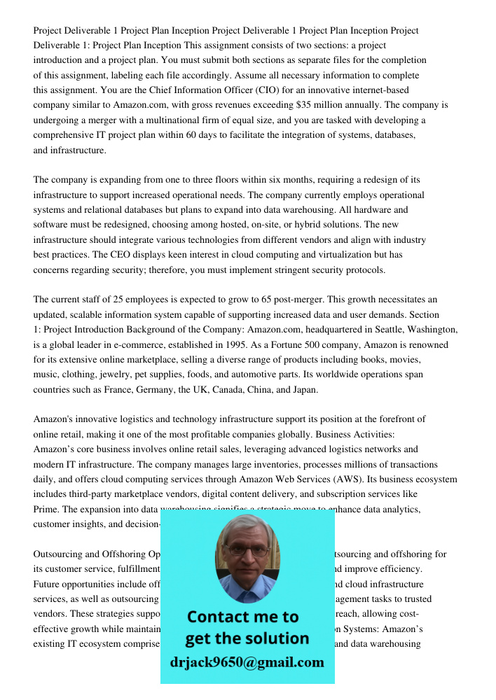 Project Deliverable 1 Project Plan Inception This assignment consists of two sections: a project introduction and a project plan. You must submit both sections 