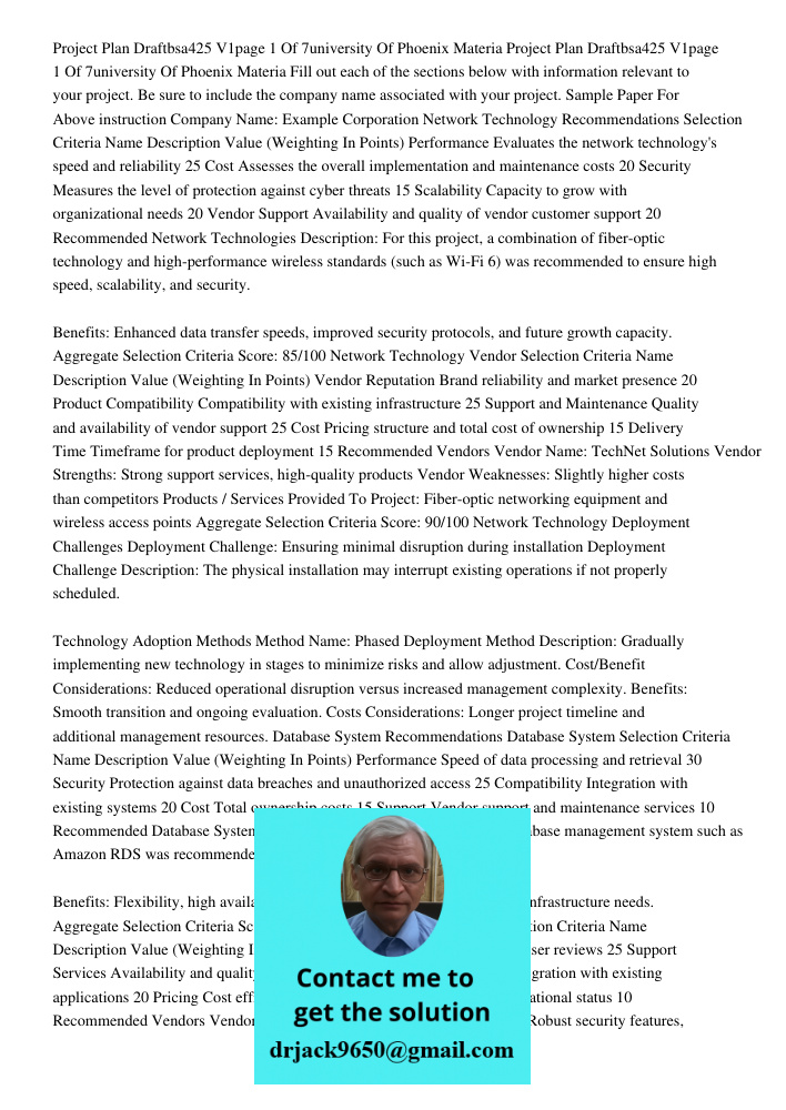 Fill out each of the sections below with information relevant to your project. Be sure to include the company name associated with your project. Sample Paper Fo