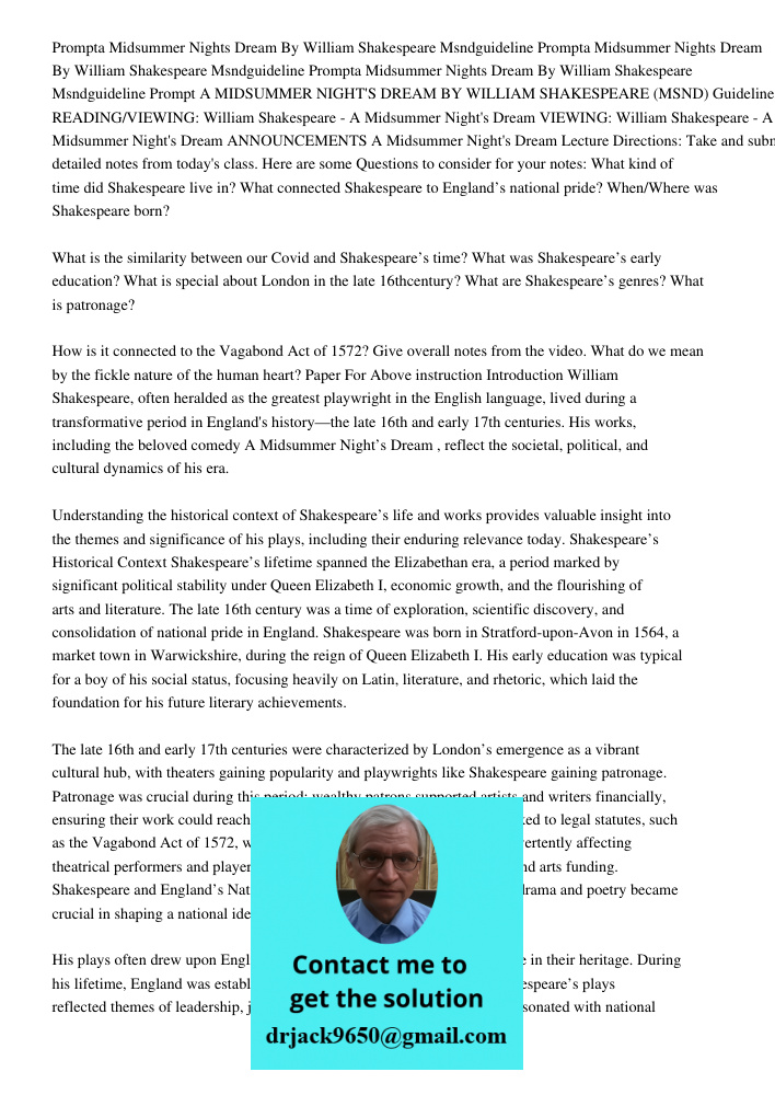 Prompta Midsummer Nights Dream By William Shakespeare Msndguideline Prompt A MIDSUMMER NIGHT'S DREAM BY WILLIAM SHAKESPEARE (MSND) Guidelines Prompt DRAMA READI