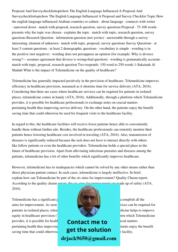 Proposal and Survey Checklist Topic How the english language influenced Arabian countries or culture · about language · connects with writer · narrowed down · m