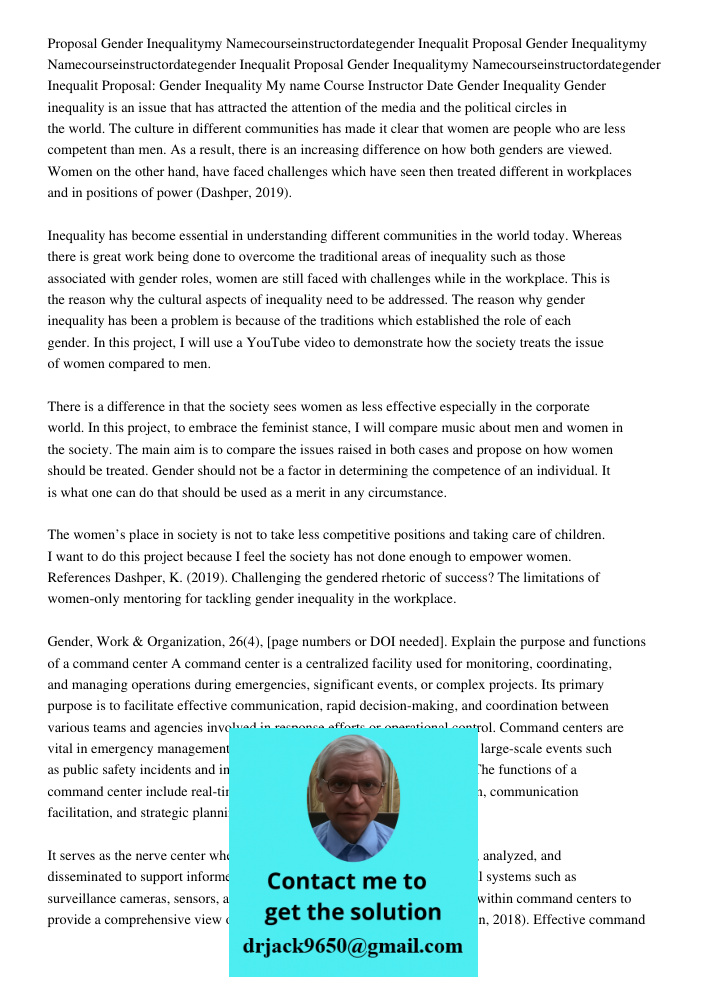 Proposal Gender Inequalitymy Namecourseinstructordategender Inequalit Proposal: Gender Inequality My name Course Instructor Date Gender Inequality Gender inequa