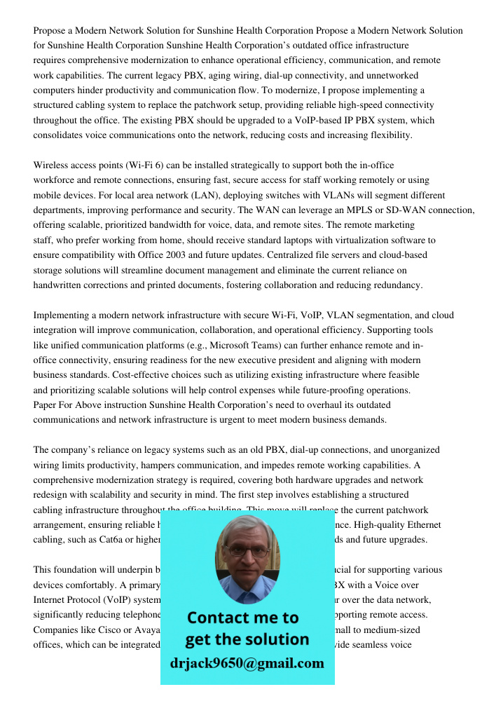 Sunshine Health Corporation’s outdated office infrastructure requires comprehensive modernization to enhance operational efficiency, communication, and remote w