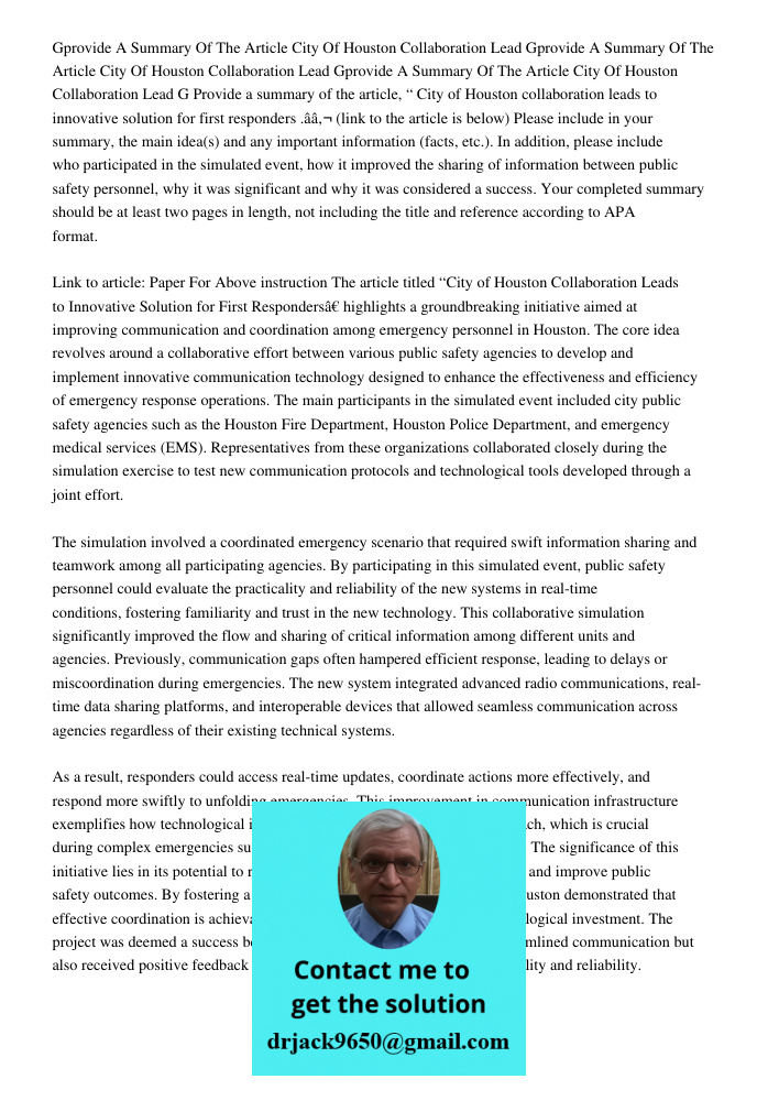 Gprovide A Summary Of The Article City Of Houston Collaboration Lead G Provide a summary of the article, “ City of Houston collaboration leads to innovative sol