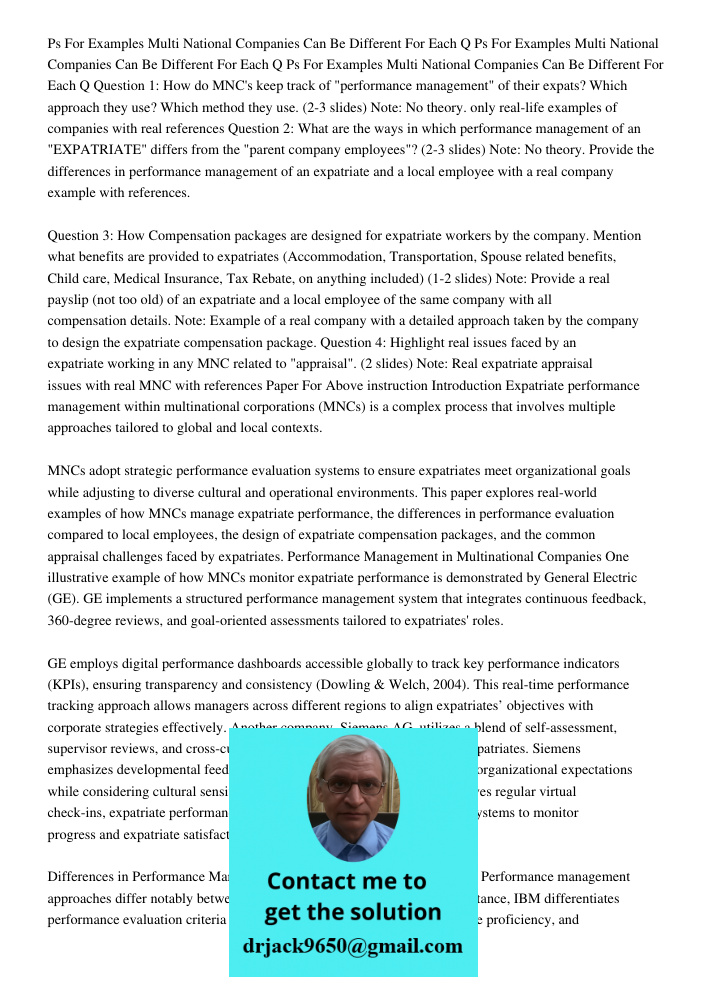 Ps For Examples Multi National Companies Can Be Different For Each Q Question 1: How do MNC's keep track of "performance management" of their expats? Which appr