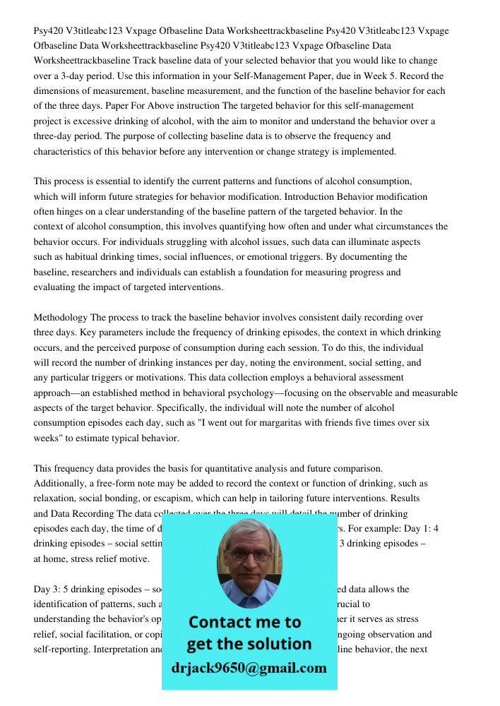 Psy420 V3titleabc123 Vxpage Ofbaseline Data Worksheettrackbaseline Track baseline data of your selected behavior that you would like to change over a 3-day peri