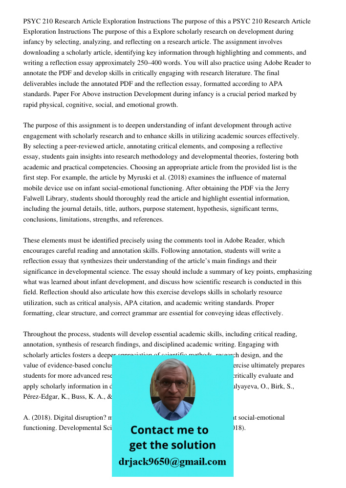 Explore scholarly research on development during infancy by selecting, analyzing, and reflecting on a research article. The assignment involves downloading a sc