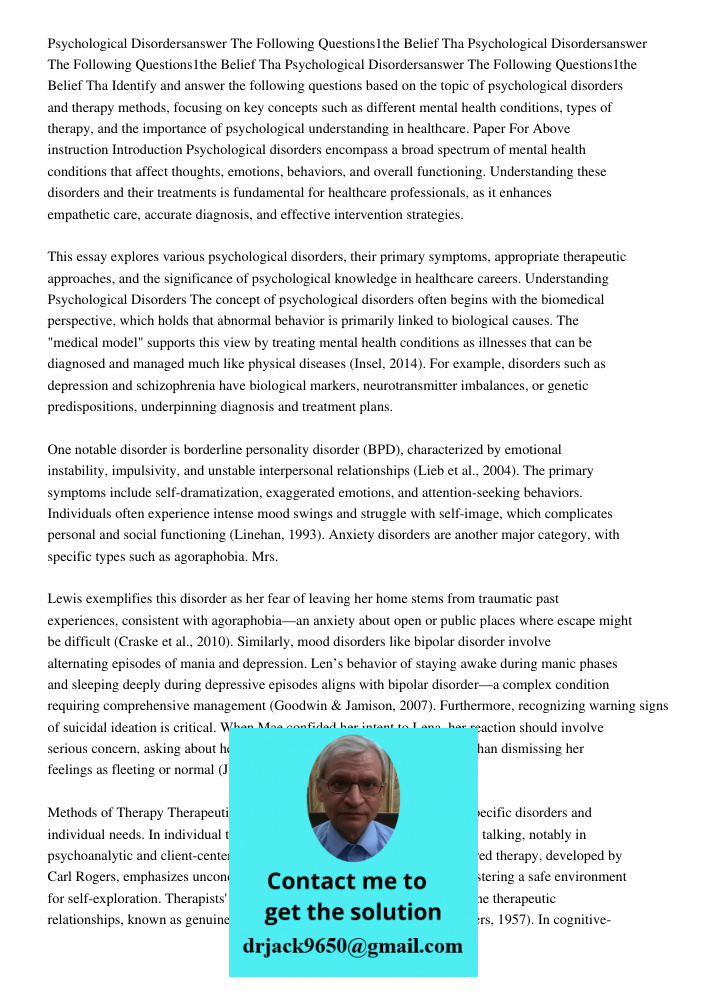 Psychological Disordersanswer The Following Questions1the Belief Tha Identify and answer the following questions based on the topic of psychological disorders a
